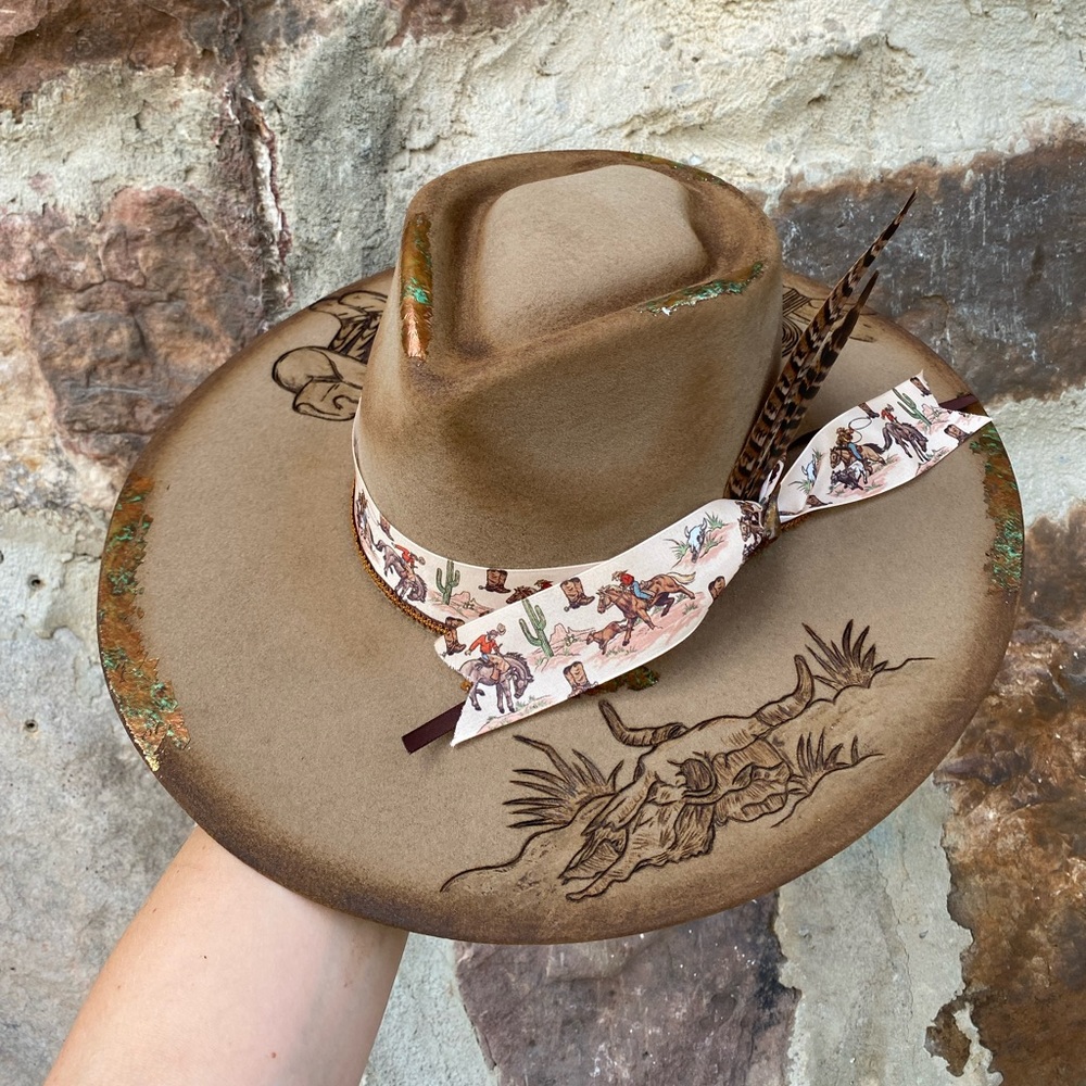 SOLD READ DESCRIPTION BELOW New Rockin C Hand burned hat Sz Medium - Picture 3 of 7